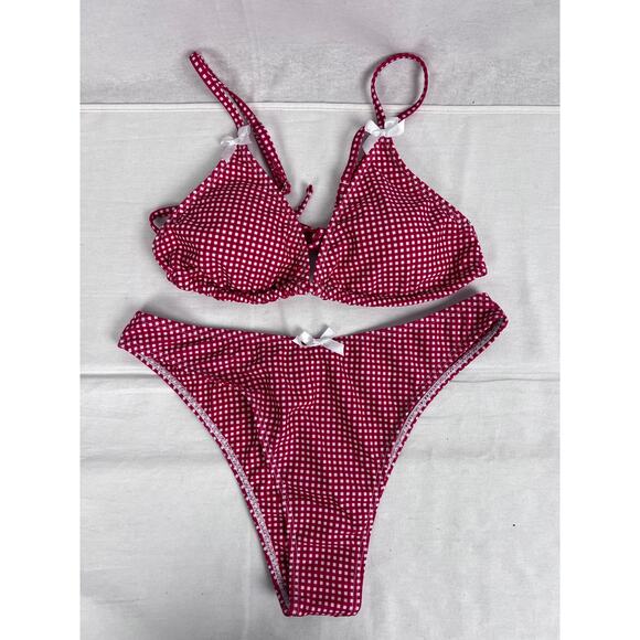 NEW Seamolly Bikini Set Red Gingham Bow Triangle Cheeky Swim Sweet Coquette - Picture 3 of 12